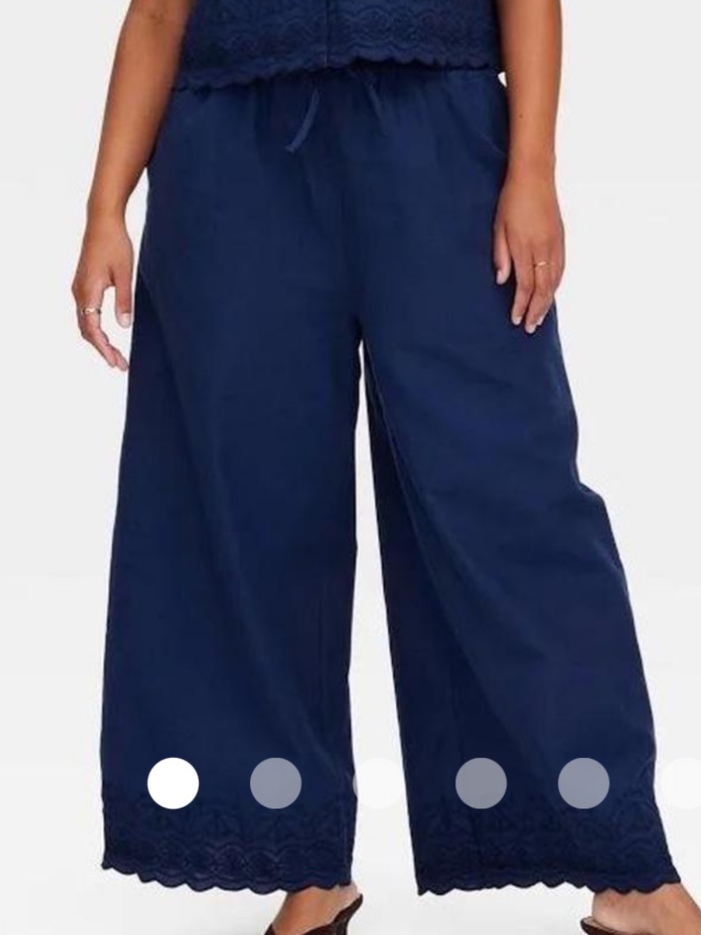 Roller Rabbit Navy Wide-Leg Lace Hem Pants